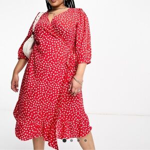 Only Carmakoma (via ASOS) Red/White Floral Wrap Dress, Size 22